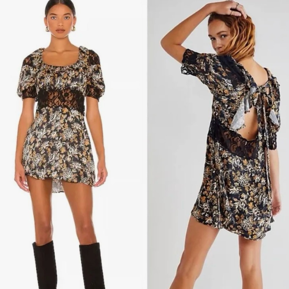 Free People Luci Mini Dress / Black Floral Backless Dress